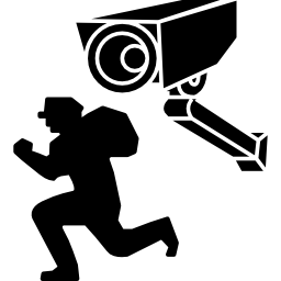Surveillance camera filming a robber icon