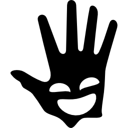 lachend gezicht op een handpalm icoon
