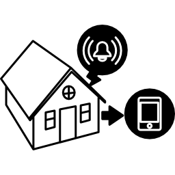 huis beveiligd door bewakingssysteem met alarm verbonden met mobiele telefoon icoon