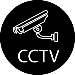 videocamera e lettere cctv di simbolo circolare di sorveglianza icona