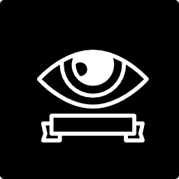 Surveillance eye symbol with a banner inside a square icon