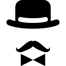 Antique male character of a hat a bow and a mustache icon