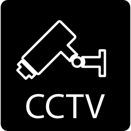 Surveillance camera outline in a square with cctv letters icon