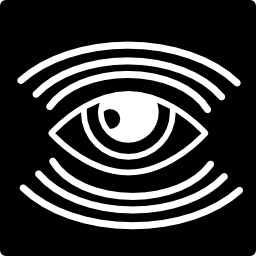 Eye surveillance symbol with many lines inside a square icon