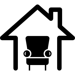 huisbinnenlands symbool van één enkele bank in een huisomtrek icoon