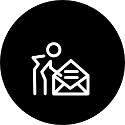 Person with an opened email envelope inside a circle icon