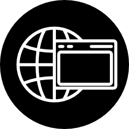 griglia mondiale e una finestra del browser all'interno di un cerchio icona