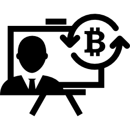 Bitcoin presentation with circular arrows symbol icon