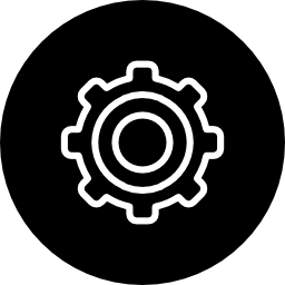 Settings gear symbol outline in a circle icon
