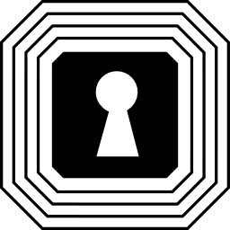 Keyhole shape in a square with points in angles surrounded by many outlines icon