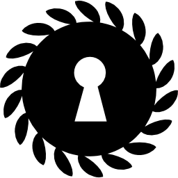 Keyhole shape inside a circle with leaves on the border icon