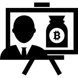 Bitcoin presentation with money bag symbol icon