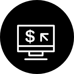 Символ наличных денег компьютер в круге иконка