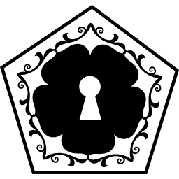Keyhole in a flower surrounded by floral design in a pentagon icon