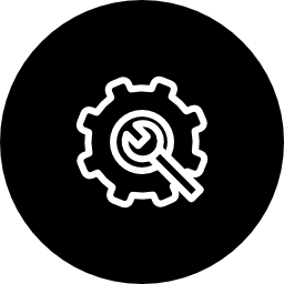 Wrench in a gear outline symbol in a circle icon