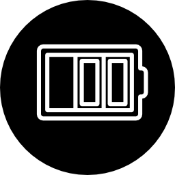 Battery thin outline symbol in a circle icon