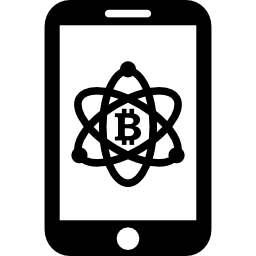 bitcoin nel simbolo della scienza sullo schermo del telefono cellulare icona