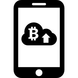 Bitcoin on cloud with up arrow on mobile phone screen icon