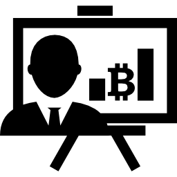 presentazione bitcoin con grafici e reporter icona