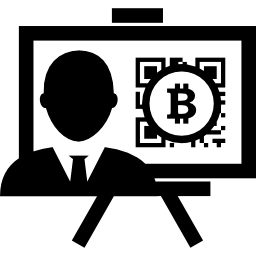 bitcoin-presentatie met verslaggever icoon