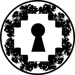 Keyhole in pixelated rhomb shape inside a circle icon