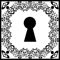 Keyhole shape in ornamented square icon