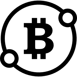 Знак биткойн в круге с символом соединения двух точек иконка