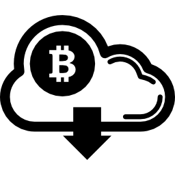 bitcoin su cloud con il simbolo della freccia giù icona
