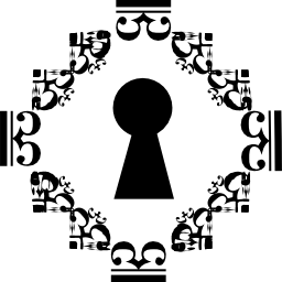 Keyhole shape in a rhomb of decorative squares icon
