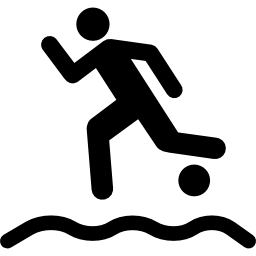 plażowy piłkarz biegnie z piłką na piasku ikona