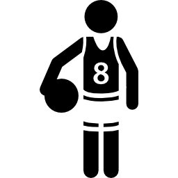 jugador de baloncesto, con, el, pelota icono