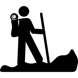 siluetta della persona di escursionismo con un bastone icona