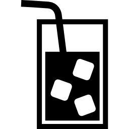 vaso de bebida fría con una pajita y cubitos de hielo flotando en un líquido oscuro icono