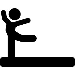Individual gym practice black silhouette posture of a gymnast with raised arms and one leg back icon