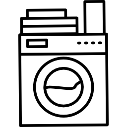 variante da máquina de lavar roupa com roupa e sabonete por cima Ícone