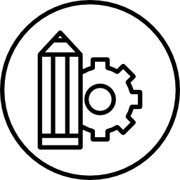modifica il simbolo delle impostazioni per l'interfaccia con una matita e una ruota dentata in un cerchio icona