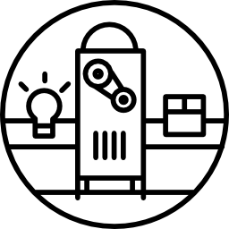 Machine with light bulb and box icon