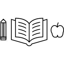 matita con un libro aperto e una sagoma di mela icona