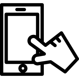 mão tocando a tela de um celular Ícone