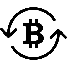 Bitcoin symbol inside circulating arrows icon