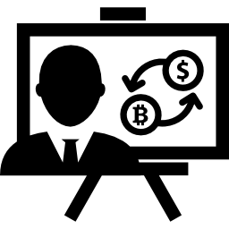prezentacja bitcoinów z monetami i męskim biznesmenem ikona
