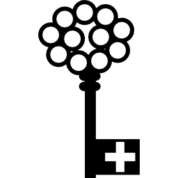klucz z dziurką w kształcie krzyża i kółkami na górze ikona