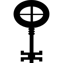 Key design with gross oval and a thin cross inside icon