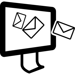 Monitor with message envelopes going out of the screen icon