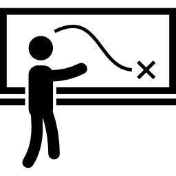 Person explaining strategy on a board with a sketch icon