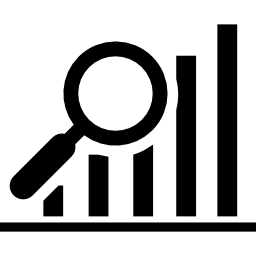 simbolo dell'interfaccia di ricerca dati di un grafico a barre con uno strumento di ingrandimento icona