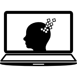 Laptop screen with human head graphic icon