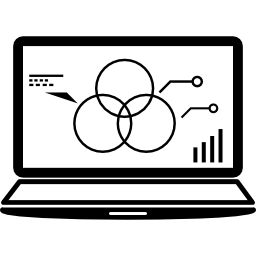 grafico di analisi dei dati del laptop sullo schermo con cerchi icona