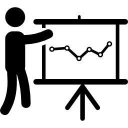 persona en presentación de análisis de datos con un gráfico en una pantalla icono