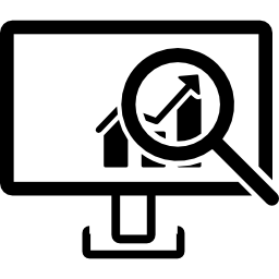 símbolo da interface de análise de dados de um monitor com um gráfico de barras com uma lupa Ícone